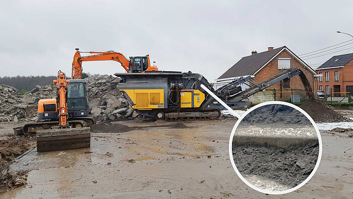 Crushing concrete in the rain